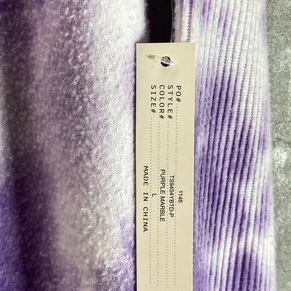 THEO & SPENCE Women's Purple Tie-Dye Crewneck Long Sleeve Hi-Low Hem Top SZ L - Picture 7 of 8